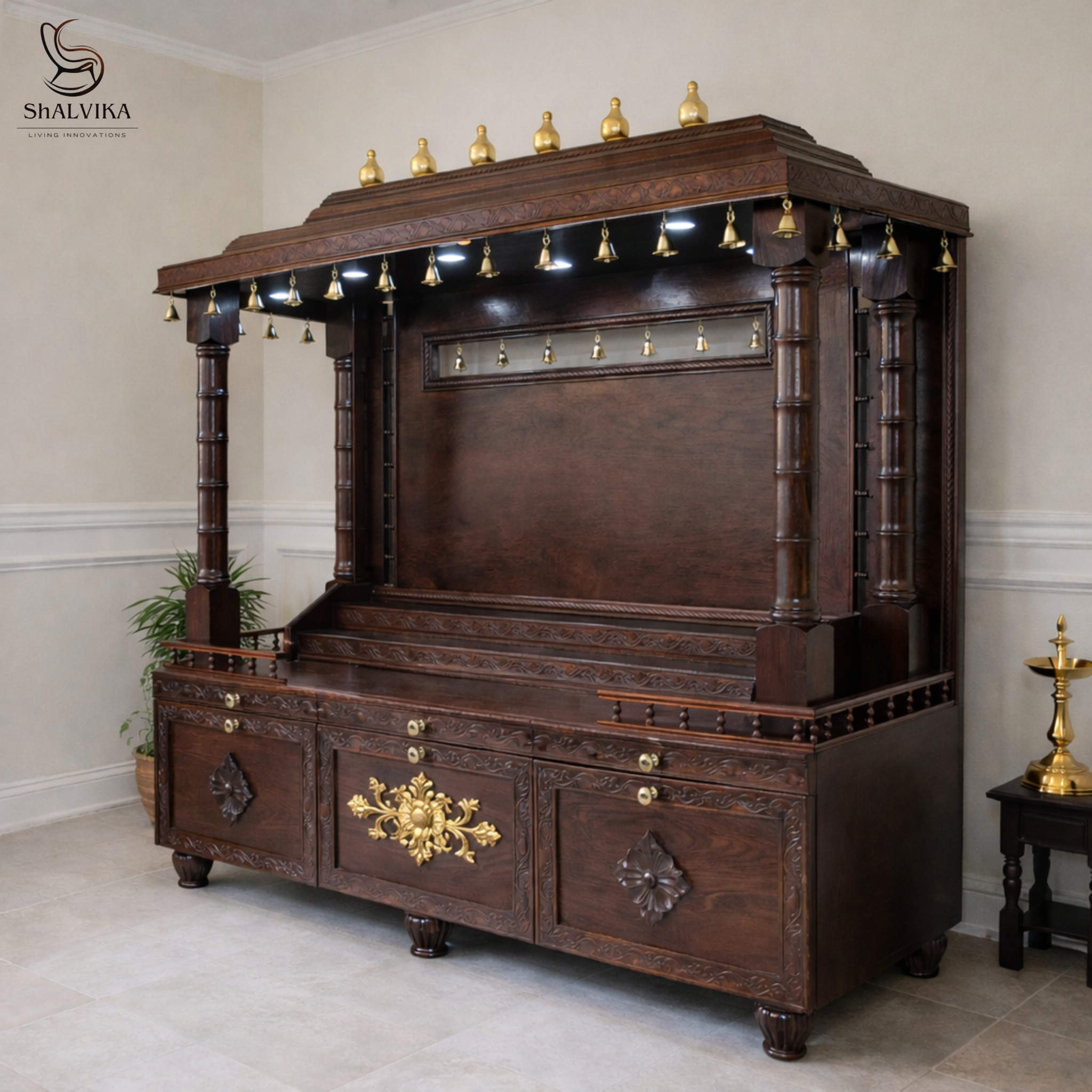 Bell Temple with Gopuram in Teak Wood By Shalvika Living
