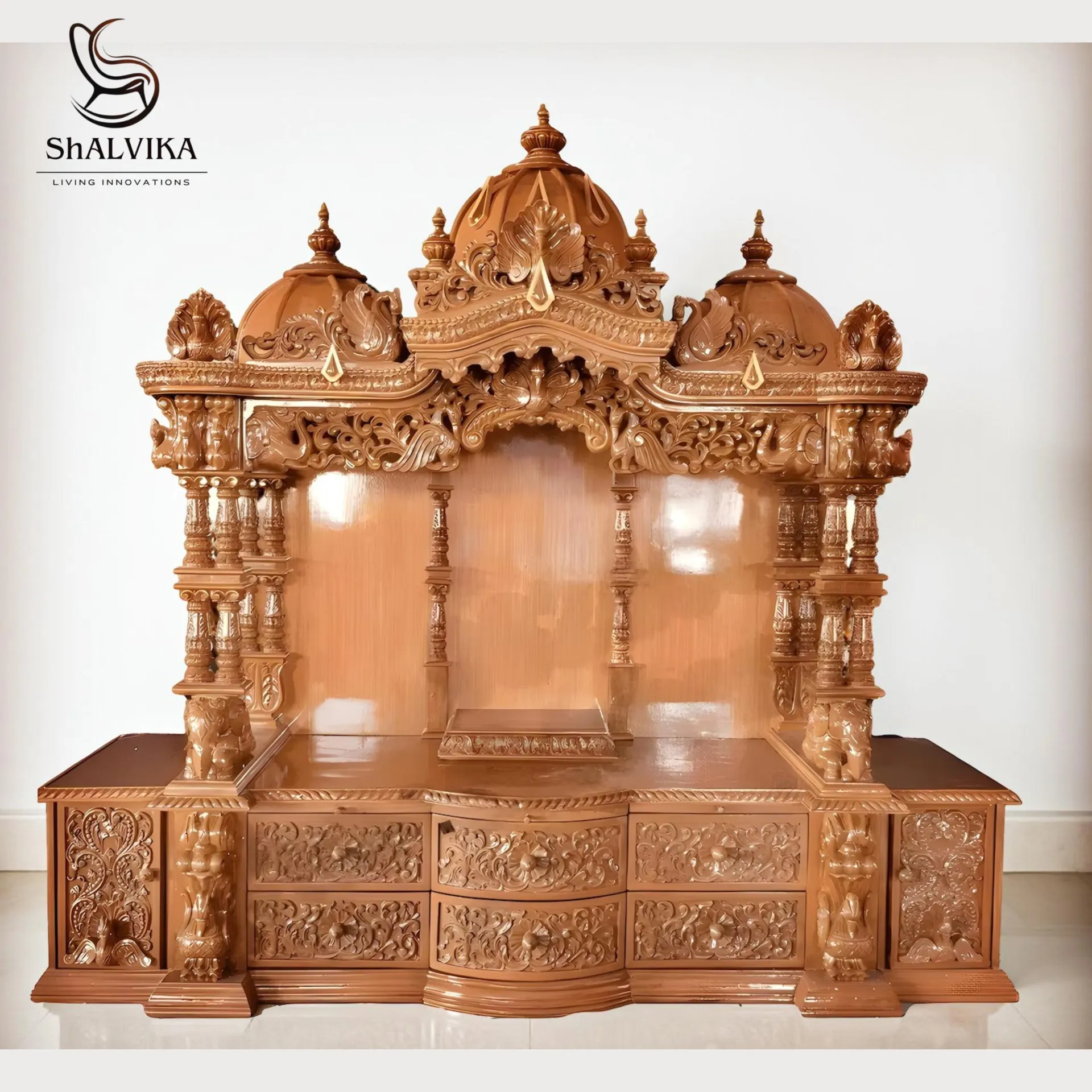 Big Size Mandir for Home in Traditional Style – Handcrafted Teak Wood Temple