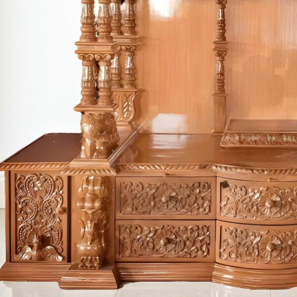 Big Size Mandir for Home in Traditional Style – Handcrafted Teak Wood Temple