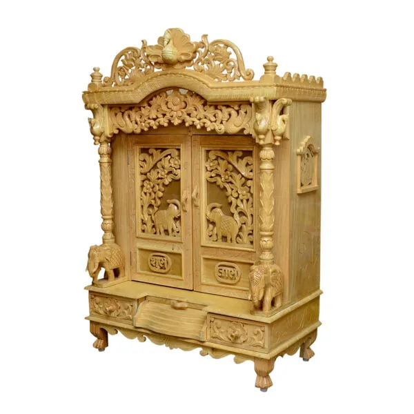 Carved Mandir With Door in Teak Wood | Shalvika Living Innovations