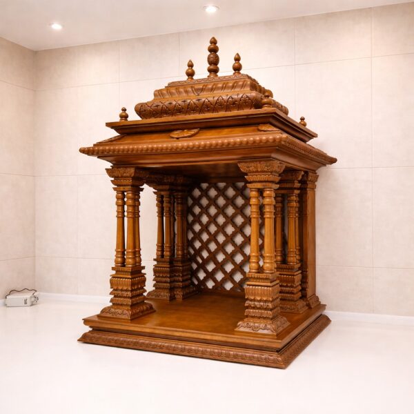 Elegant South Indian Home Wood Temple Design with Gopuram