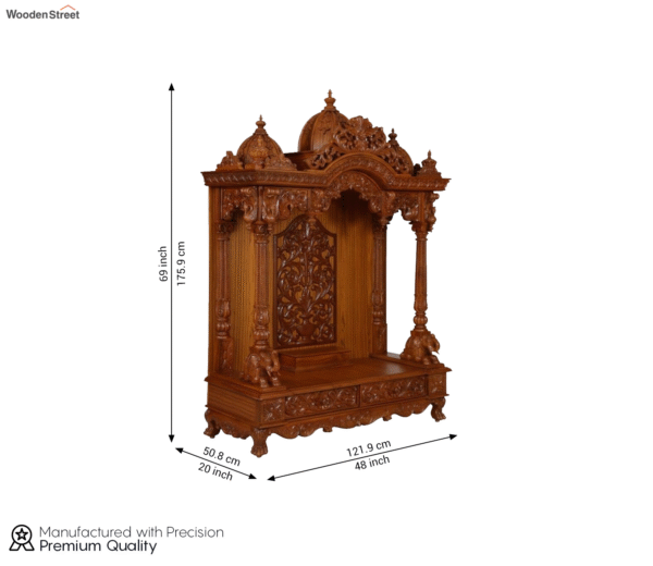 Handcrafted Traditional Teak Wood Home Temple with Storage