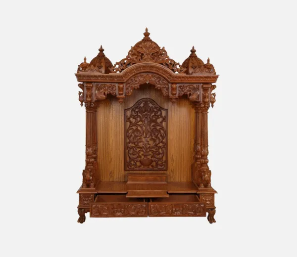 Handcrafted Traditional Teak Wood Home Temple with Storage