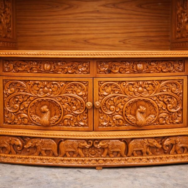 Heavily Carved Wood Temple in Home By Shalvika Living