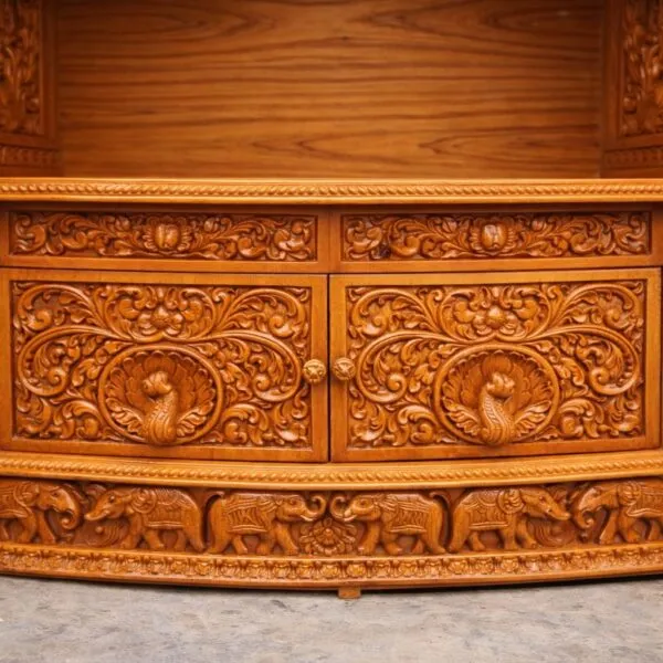 Heavily Carved Wood Temple in Home By Shalvika Living