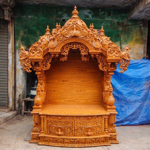 Heavily Carved Wood Temple in Home By Shalvika Living