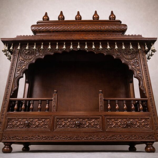 Home Wooden Mandir with Brass Bells