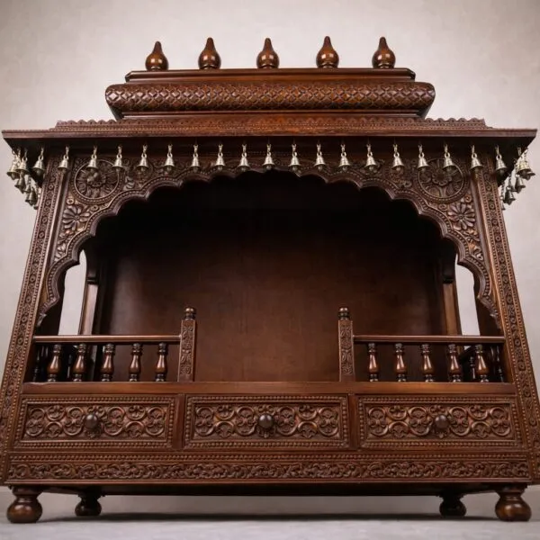 Home Wooden Mandir with Brass Bells
