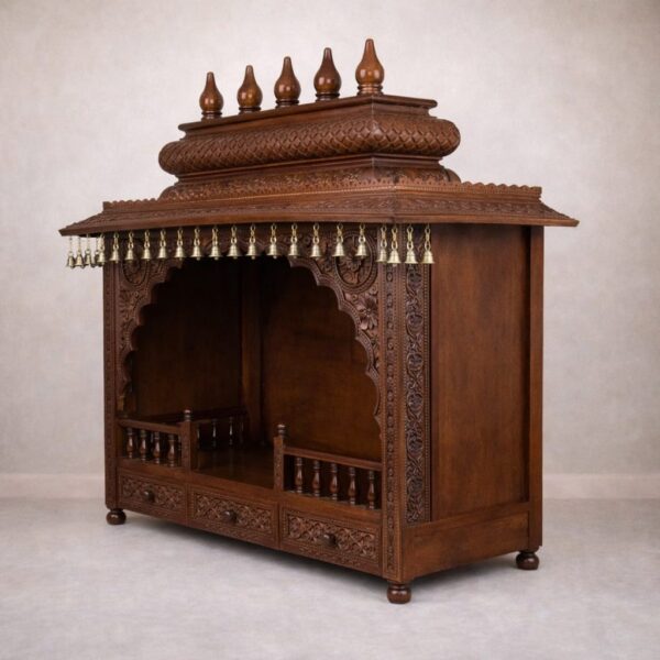 Home Wooden Mandir with Brass Bells