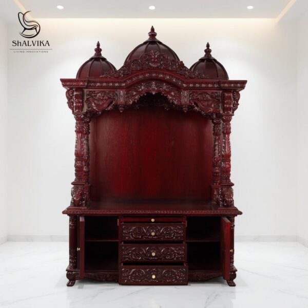 Home Wooden Mandir with Domes Handcrafted Teak Wood Pooja Mandir