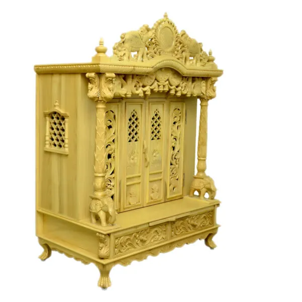 Home Wooden Temple Design with Door in Teak Wood
