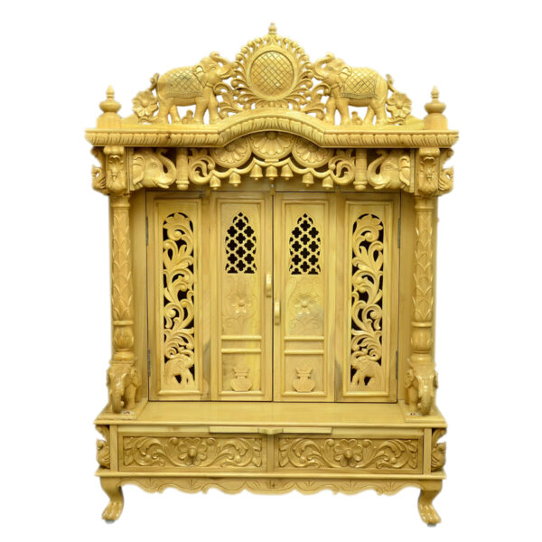 Home Wooden Temple Design with Door in Teak Wood