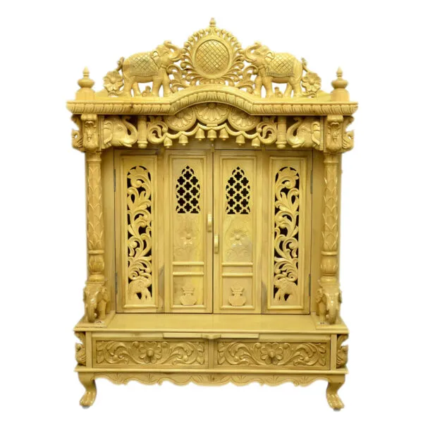 Home Wooden Temple Design with Door in Teak Wood