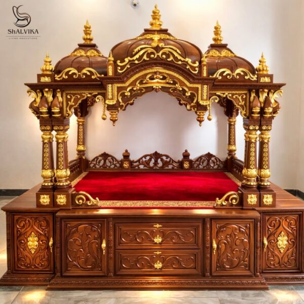 Large Size Design of Wooden Mandir for Home