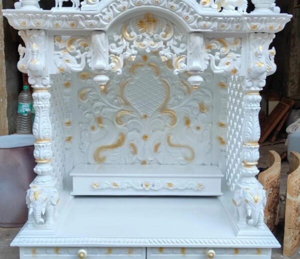 Luxurious White Temple in Teak Wood – Handcrafted by Shalvika Living