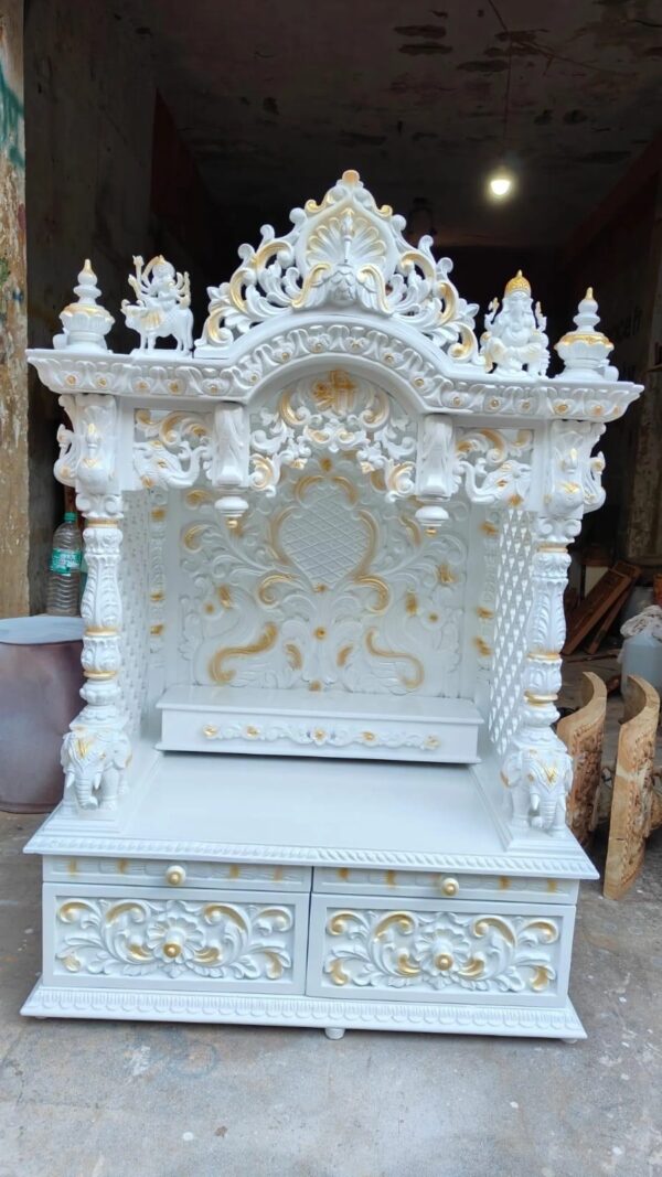 Luxurious White Temple in Teak Wood – Handcrafted by Shalvika Living