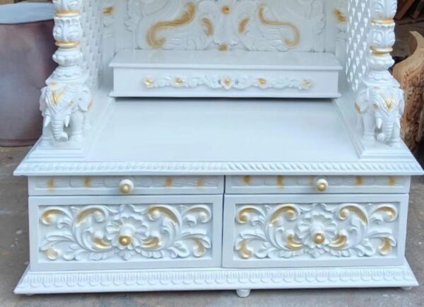 Luxurious White Temple in Teak Wood – Handcrafted by Shalvika Living