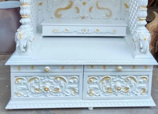 Luxurious White Temple in Teak Wood – Handcrafted by Shalvika Living