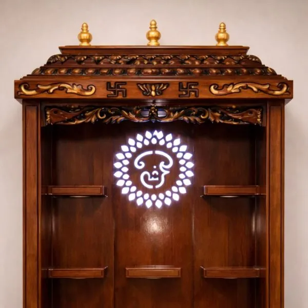 Om Design Pooja Mandir in Tamil Style – Premium Teak Wood
