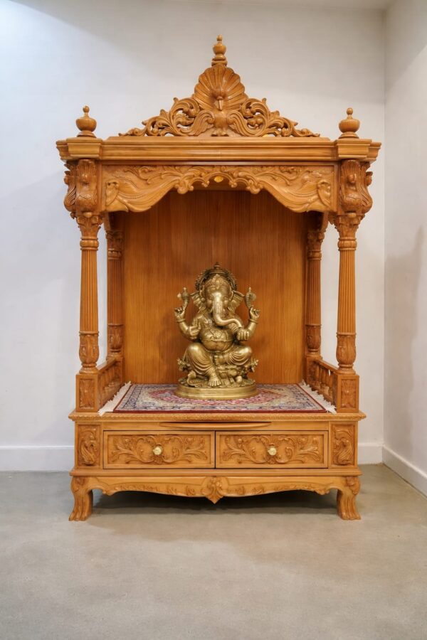 Sagwan Mandir Design with Peacock Crown