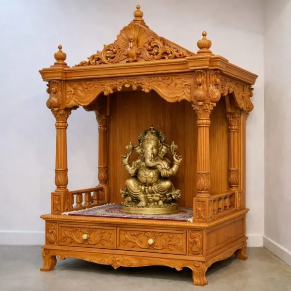 Sagwan Mandir Design with Peacock Crown