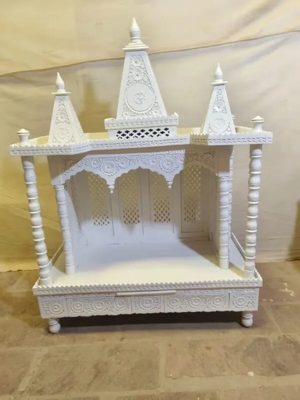 Small Temple for Home in White with Drawar