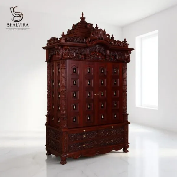 Teak Wood Mandir Home with Bells Door Design