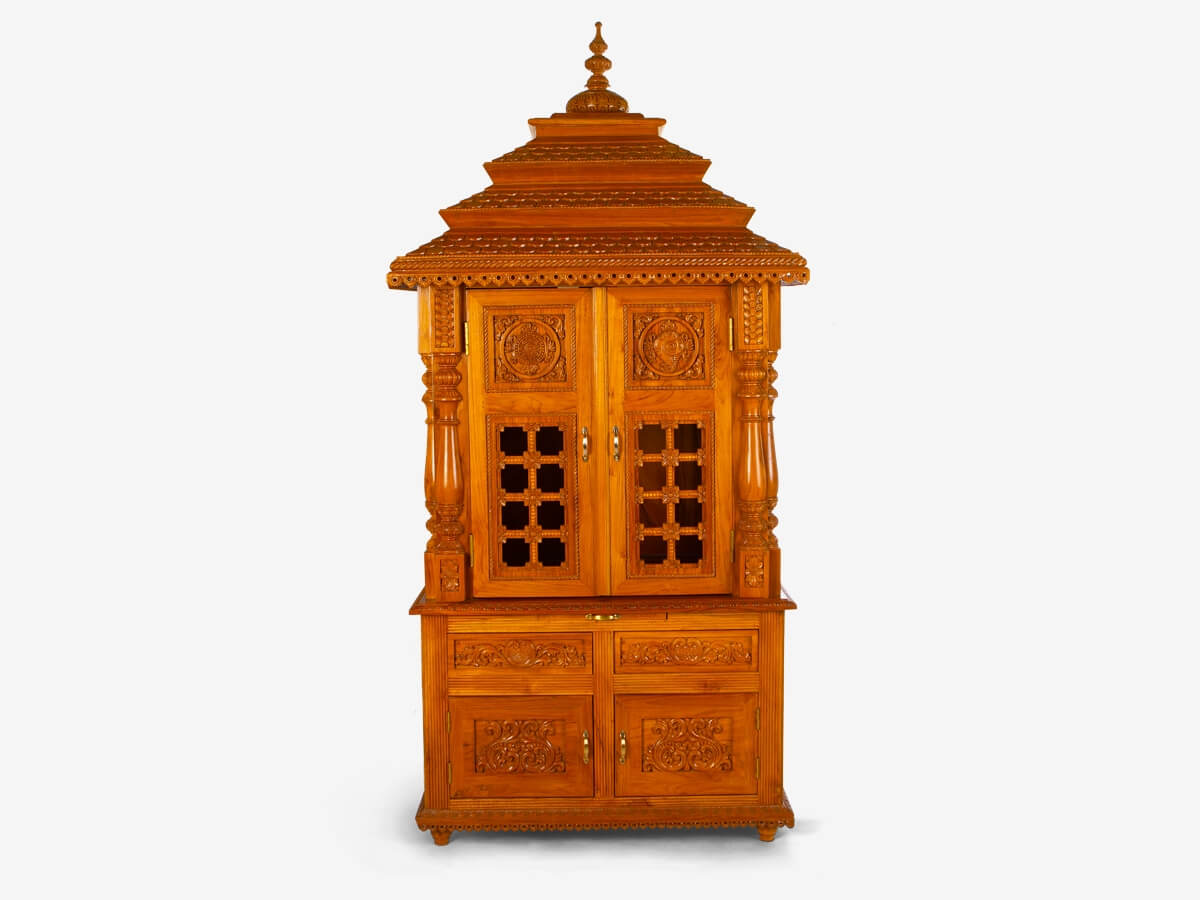 Teak Wood Mandir with Door in Traditional Style
