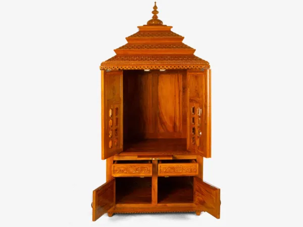Teak Wood Mandir with Door in Traditional Style