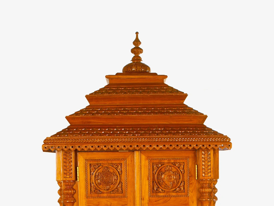 Teak Wood Mandir with Door in Traditional Style