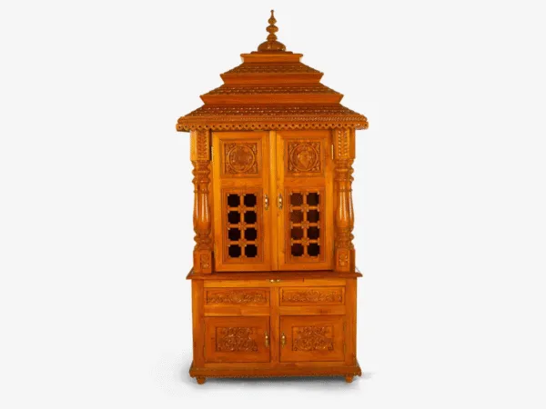 Teak Wood Mandir with Door in Traditional Style