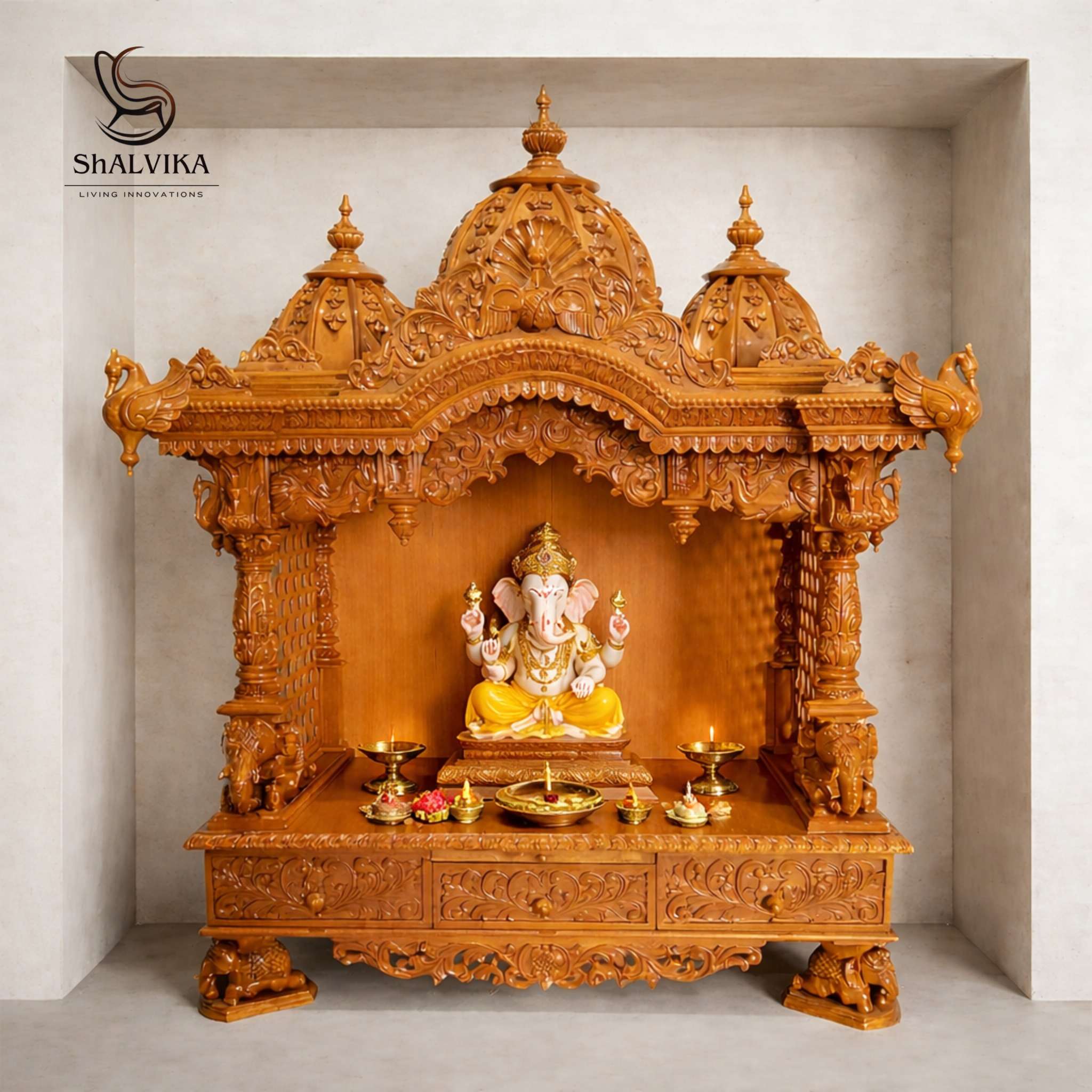 Teak Wood Temple Fully Carved Design