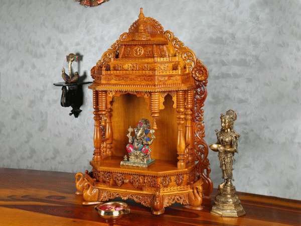 Teakwood Mandir with Hansa Legs