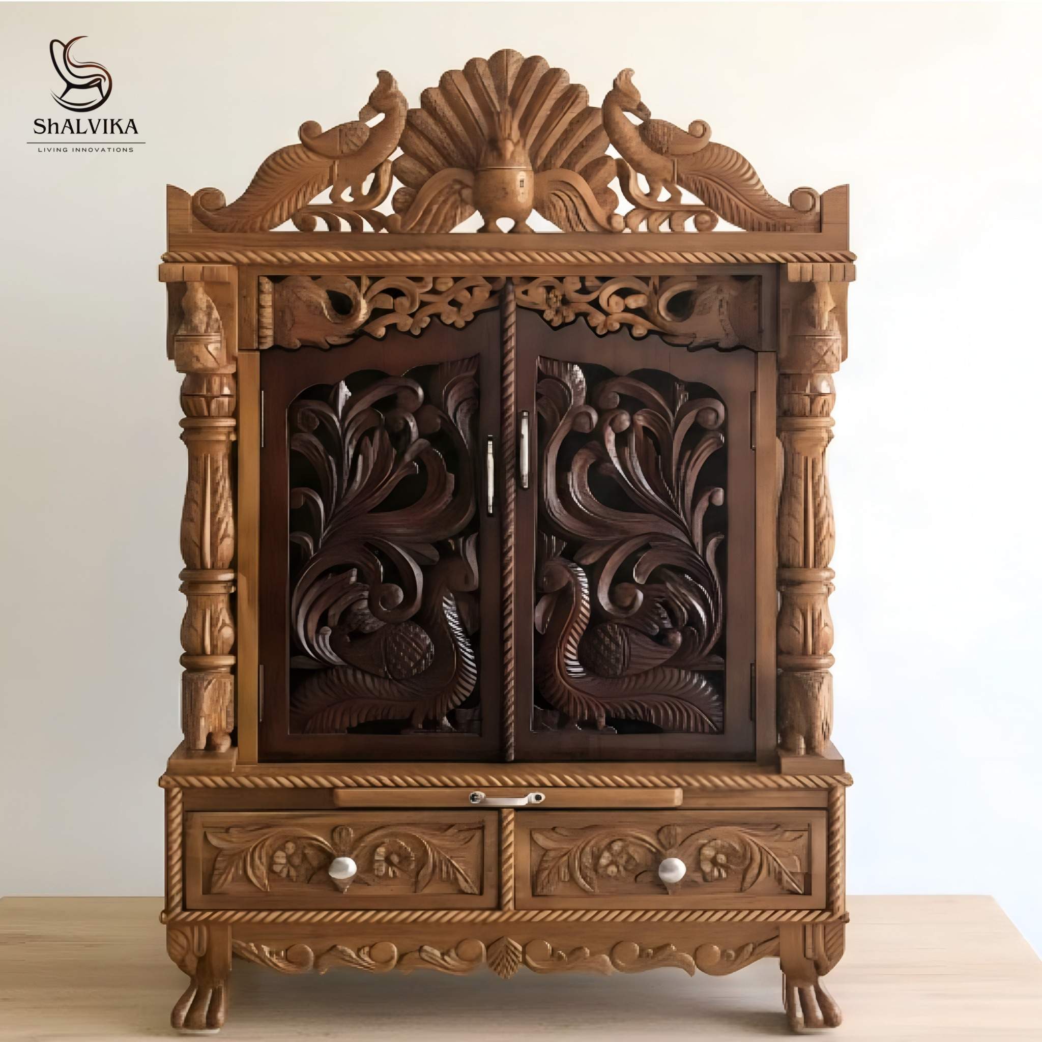 Wood Mandir with Door By Shalvika Living