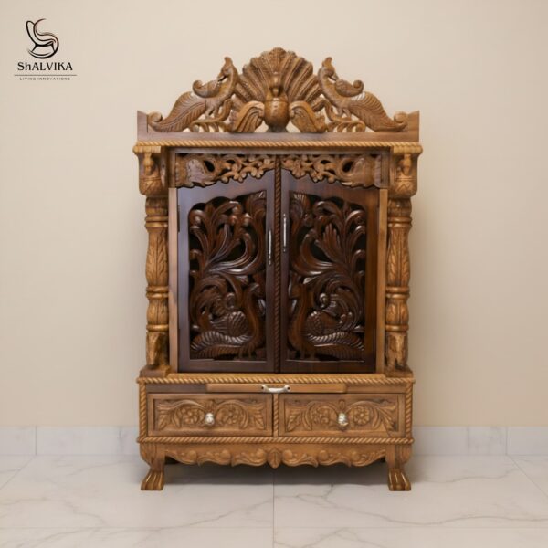Wood Mandir with Door By Shalvika Living