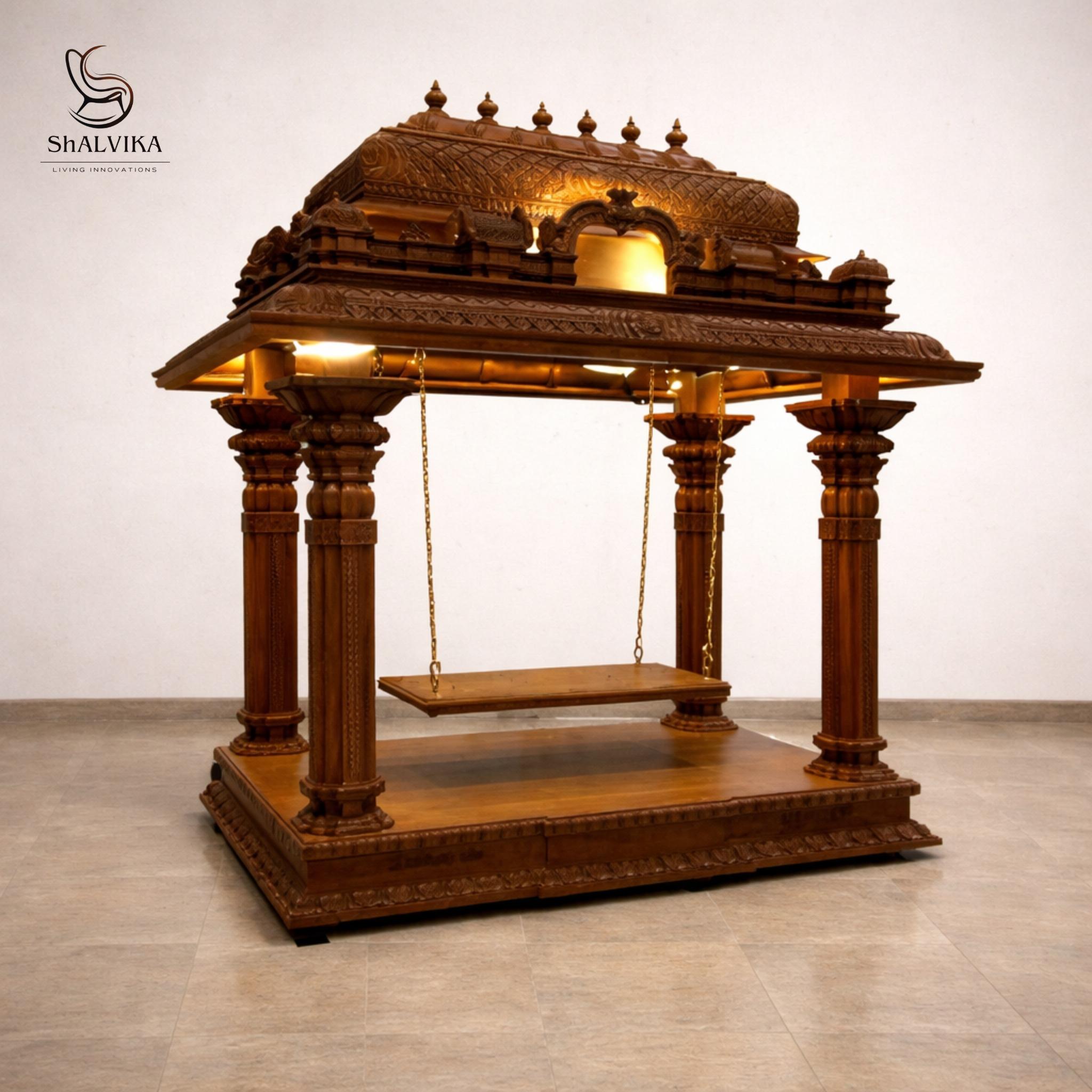 Wooden Gopuram Mandir for Home – Handcrafted South Indian Style Temple