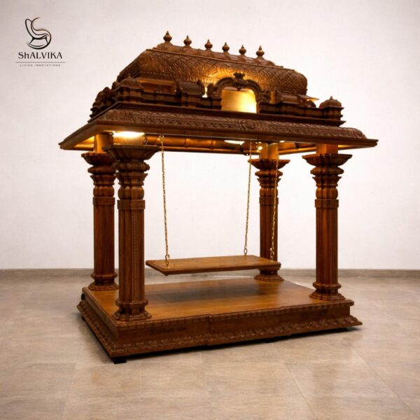 Wooden Gopuram Mandir for Home – Handcrafted South Indian Style Temple