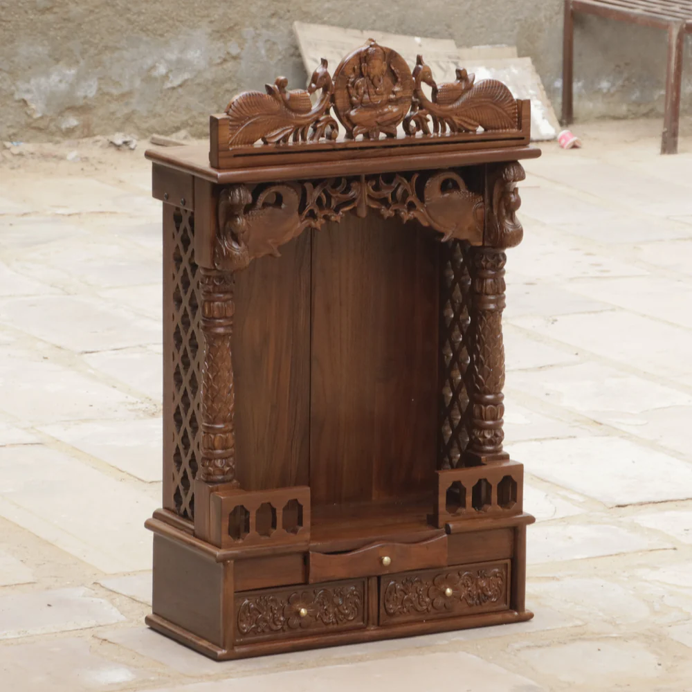 Wooden Hand Carved Designer Puja Temple