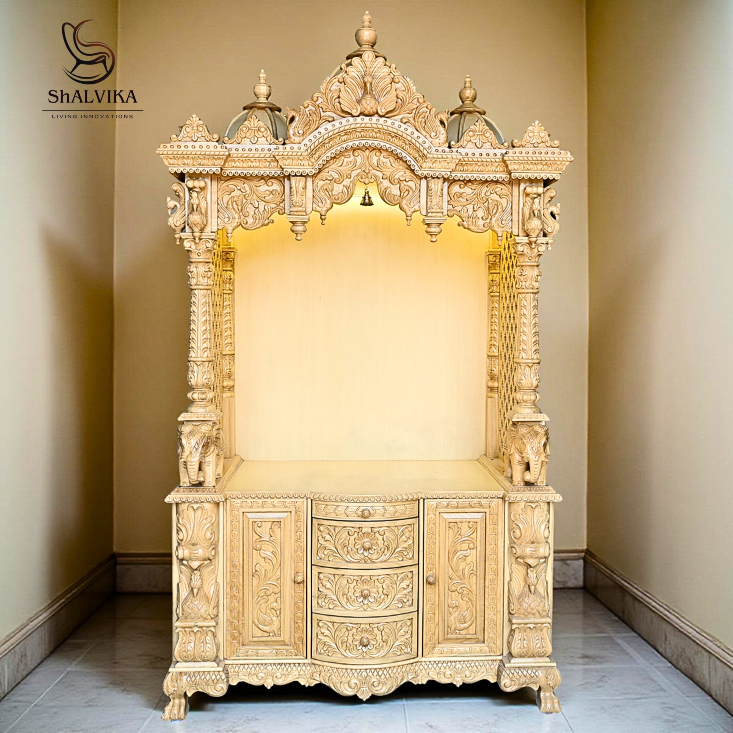 Wooden Handcarving Designer Puja Mandir for Home – Elegant Pooja Temple