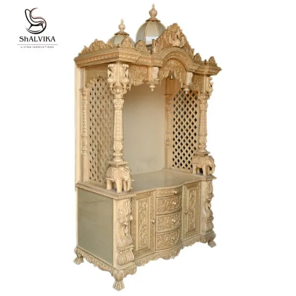 Wooden Handcarving Designer Puja Mandir for Home – Elegant Pooja Temple