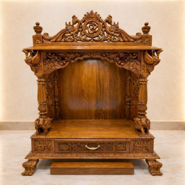 Wooden Handcrafted Temple with LED Om Light By Shalvika Living