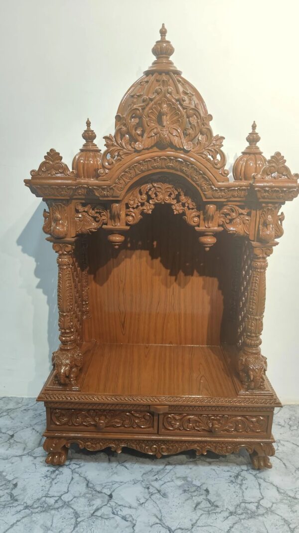 Wooden Home Puja Mandir Design in Teak Wood