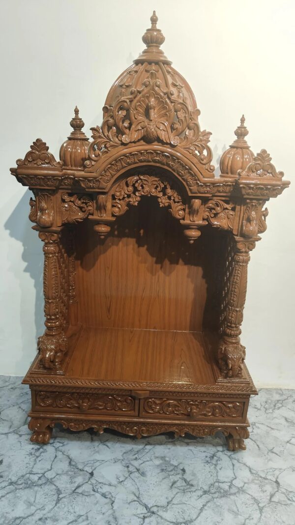 Wooden Home Puja Mandir Design in Teak Wood