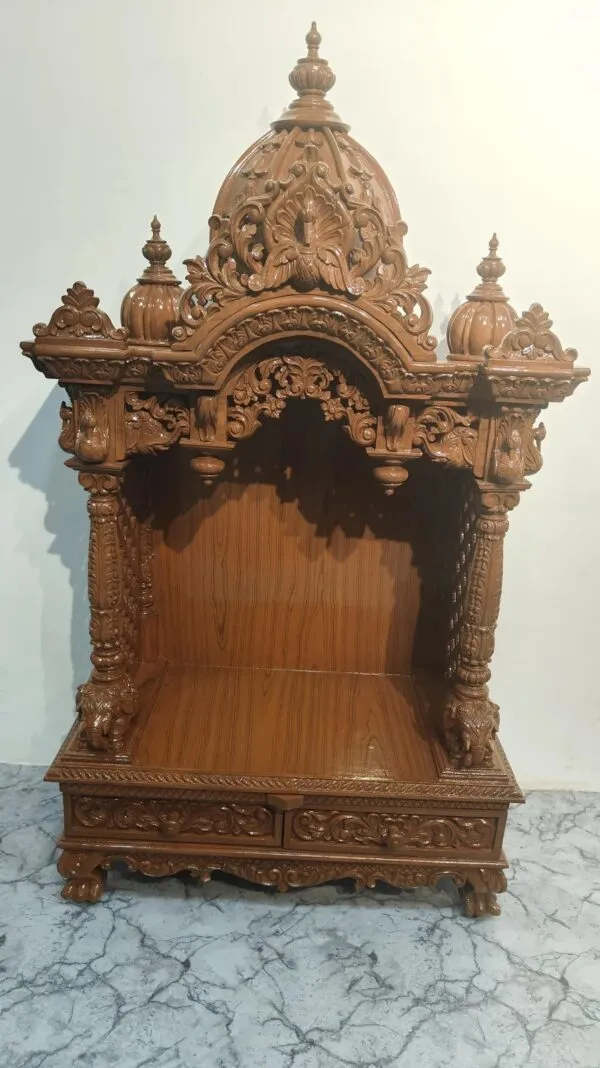 Wooden Home Puja Mandir Design in Teak Wood