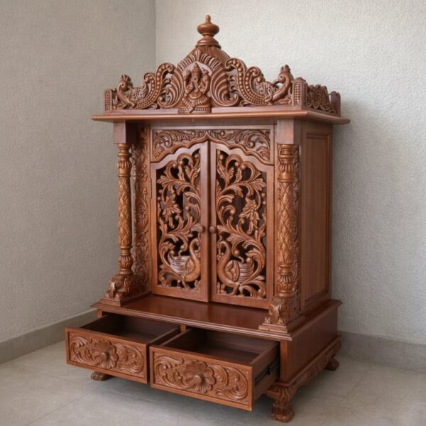 Wooden Home Puja Mandir Design with Door