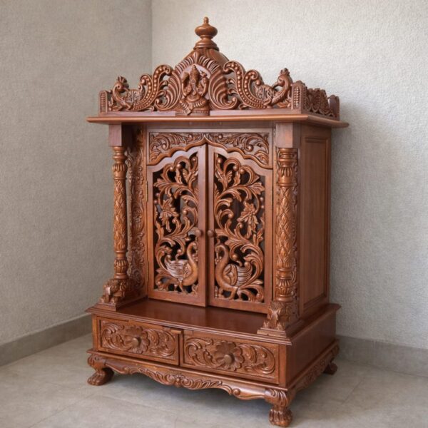 Wooden Home Puja Mandir Design with Door