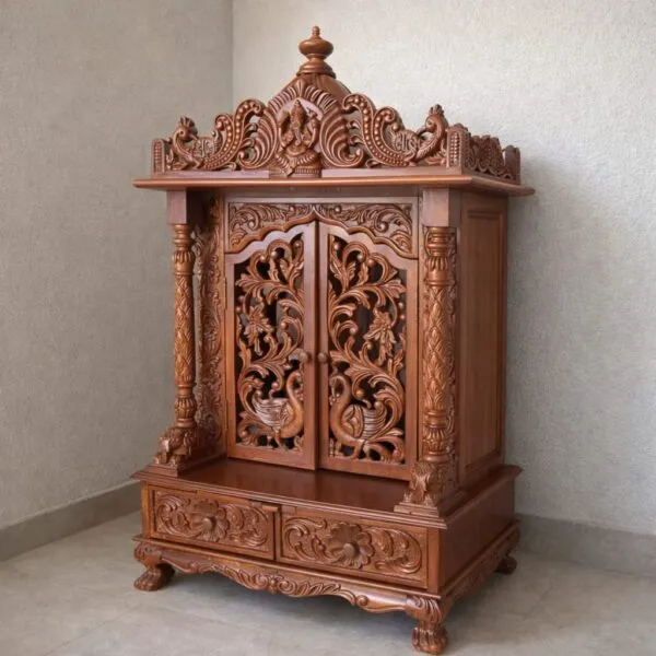 Wooden Home Puja Mandir Design with Door