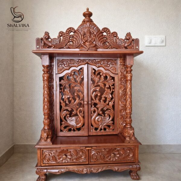 Wooden Home Puja Mandir Design with Door