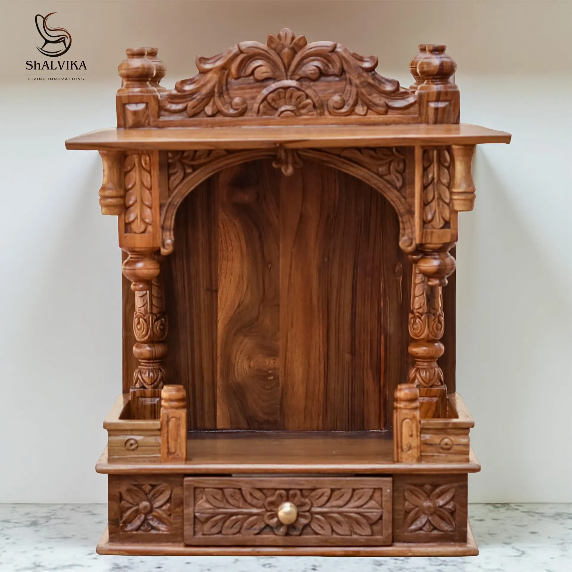 Wooden Mandir Design for Home Wall Mounted