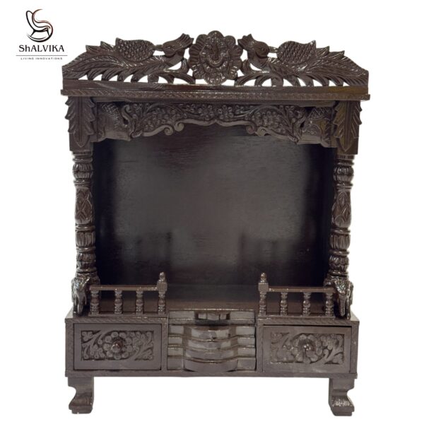 Wooden Mandir Design for Home in Teak Wood | Shalvika Living Innovations